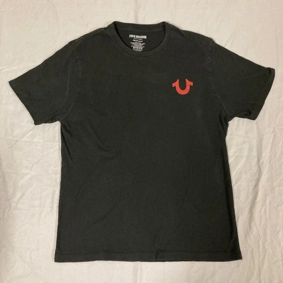 True Religion Mens Buddha Logo Graphic T-Shirt Black Red XL 107996 - Picture 6 of 11